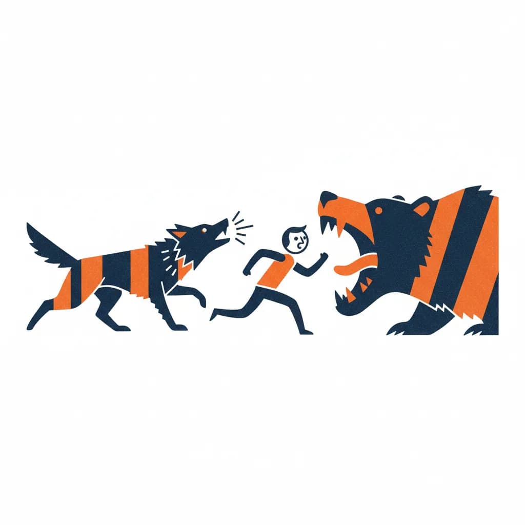 Wie voor de wolf vlucht, loopt dikwijls de beer in de muil
